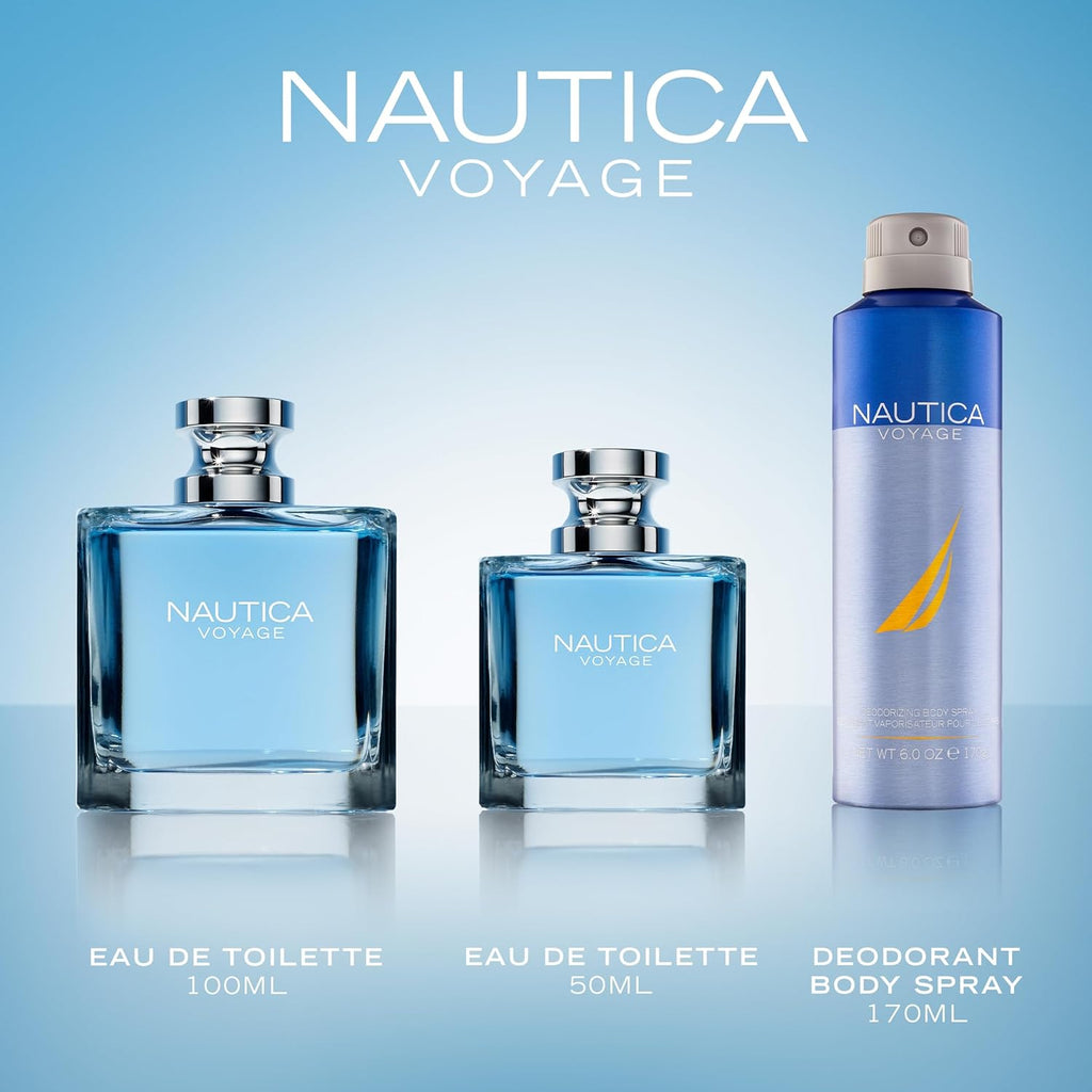 Nautica Voyage Eau De Toilette, Cologne and Fragrance For Men, Fresh, Romantic, Fruity Scent Woody, Aquatic Notes of Apple, Water Lotus, Cedarwood, and Musk Ideal Day Wear, Long Lasting 3.3Fl oz
