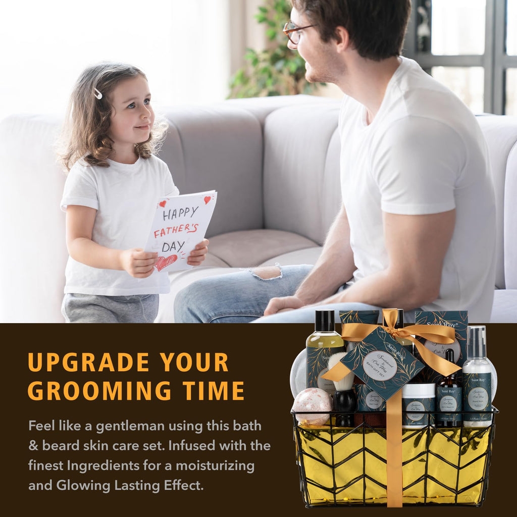 Fathers Day Christmas Gift Baskets, Birthday Gifts Spa Kit for Men Classic Perfume Bath Gift Set and Shower Gift Basket Self Care Shaving Kit Mens Bath Beard Spa Gifts Baskets Mens Gift Set beauty kit