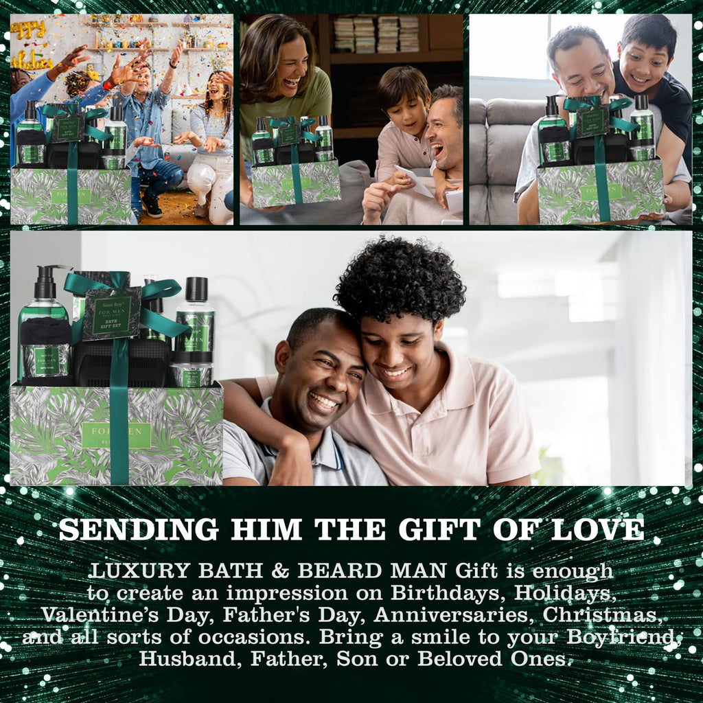 Fathers Day Christmas Gift Baskets, Birthday Gifts Spa Kit for Men Classic Perfume Bath Gift Set and Shower Gift Basket Self Care Shaving Kit Mens Bath Beard Spa Gifts Baskets Mens Gift Set beauty kit