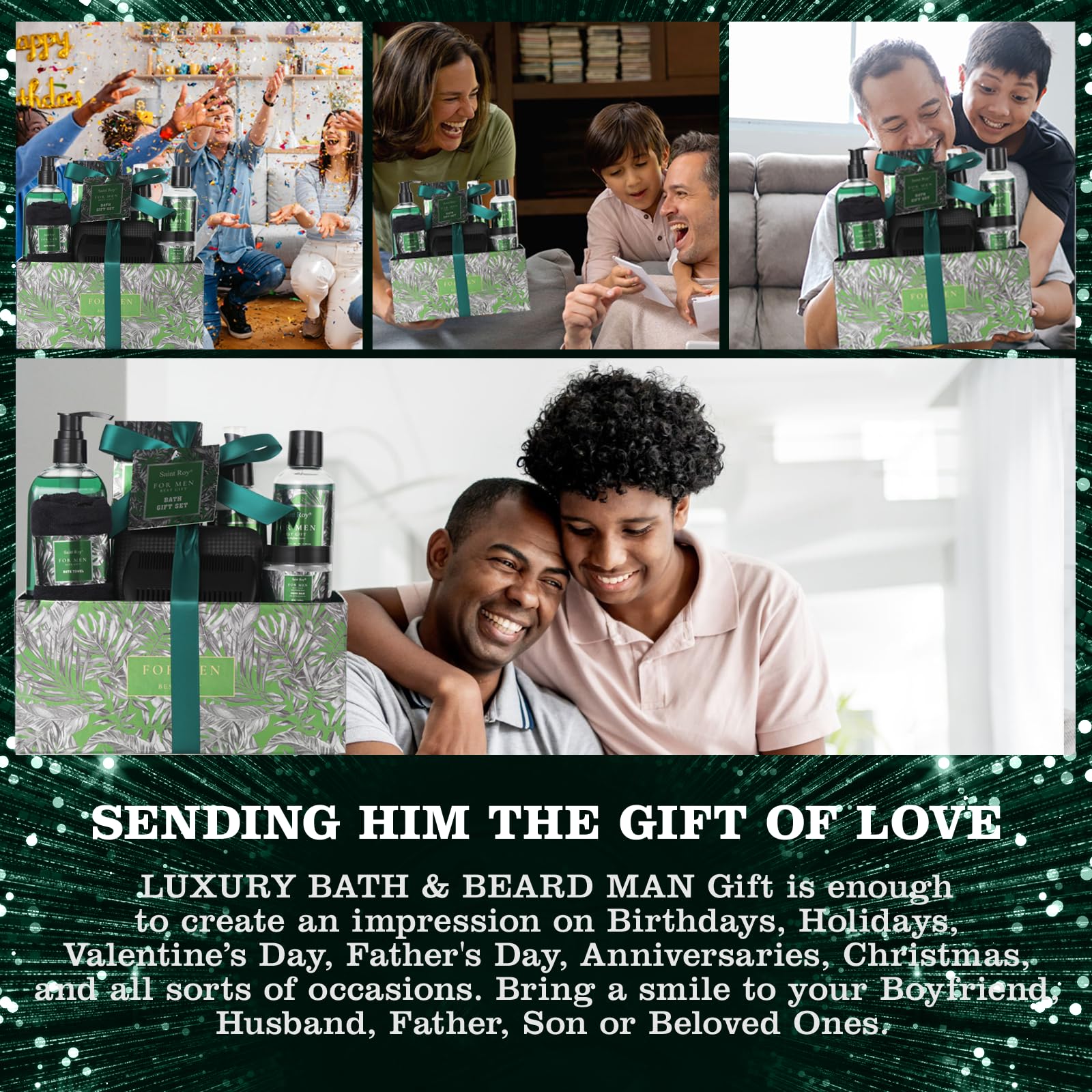 Fathers Day Christmas Gift Baskets, Birthday Gifts Spa Kit for Men Classic Perfume Bath Gift Set and Shower Gift Basket Self Care Shaving Kit Mens Bath Beard Spa Gifts Baskets Mens Gift Set beauty kit