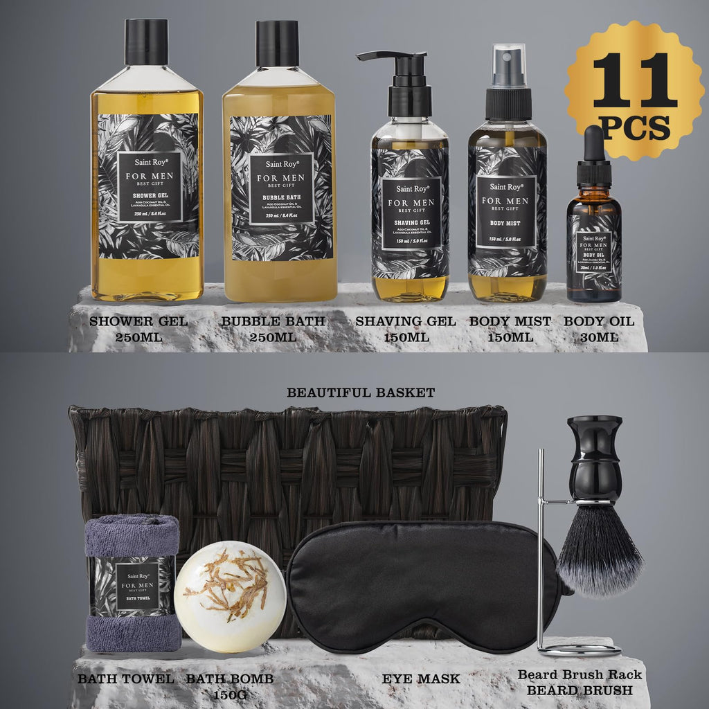 Fathers Day Christmas Gift Baskets, Birthday Gifts Spa Kit for Men Classic Perfume Bath Gift Set and Shower Gift Basket Self Care Shaving Kit Mens Bath Beard Spa Gifts Baskets Mens Gift Set beauty kit