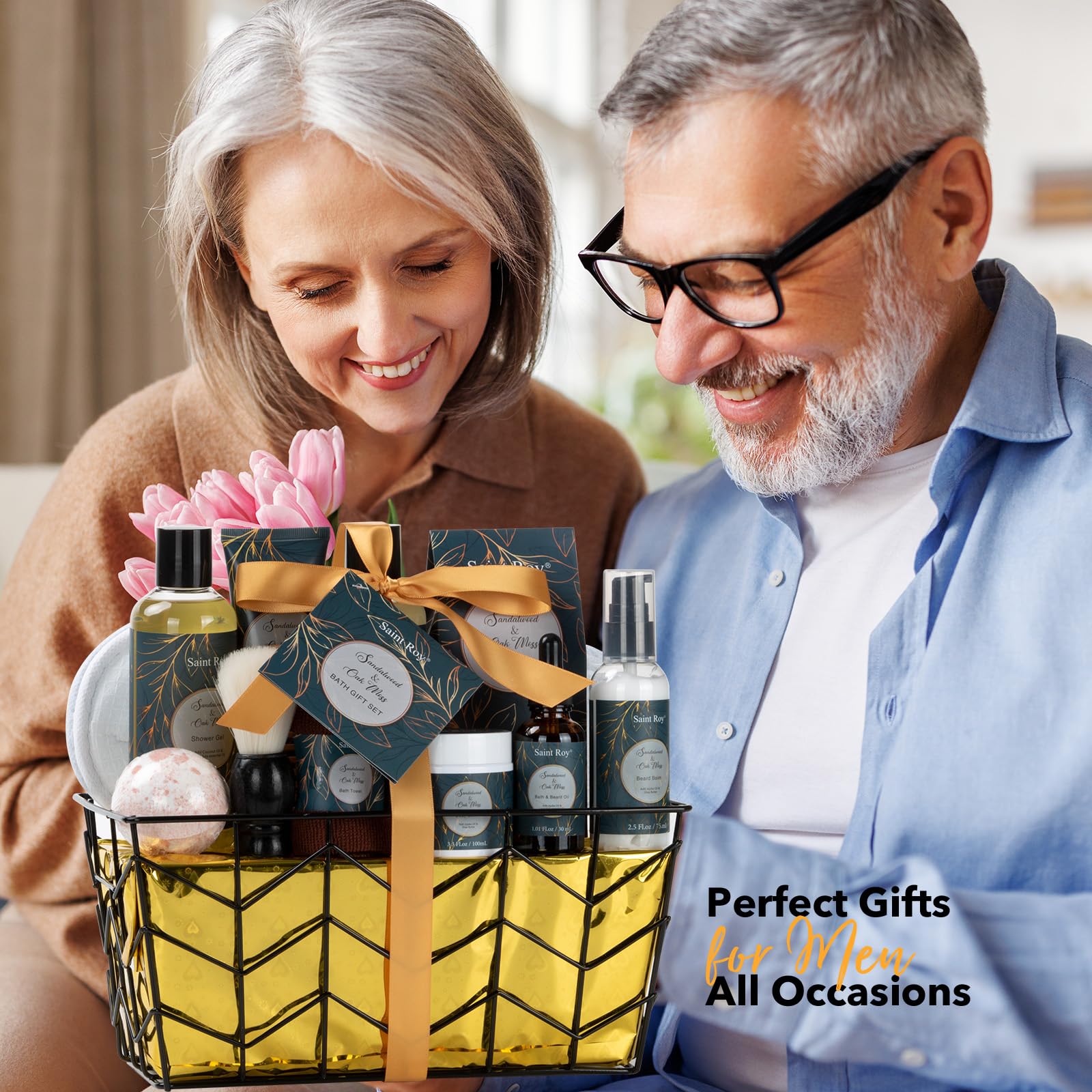 Fathers Day Christmas Gift Baskets, Birthday Gifts Spa Kit for Men Classic Perfume Bath Gift Set and Shower Gift Basket Self Care Shaving Kit Mens Bath Beard Spa Gifts Baskets Mens Gift Set beauty kit