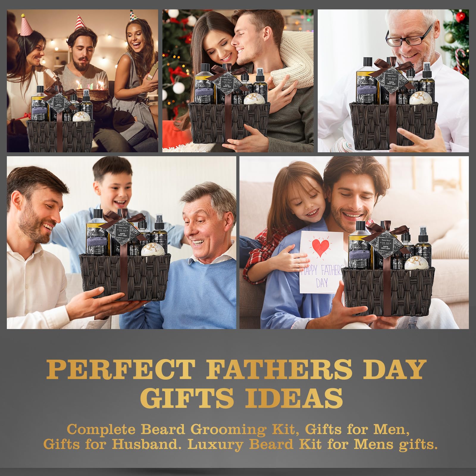 Fathers Day Christmas Gift Baskets, Birthday Gifts Spa Kit for Men Classic Perfume Bath Gift Set and Shower Gift Basket Self Care Shaving Kit Mens Bath Beard Spa Gifts Baskets Mens Gift Set beauty kit