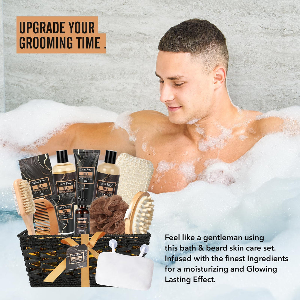 Fathers Day Christmas Gift Baskets, Birthday Gifts Spa Kit for Men Classic Perfume Bath Gift Set and Shower Gift Basket Self Care Shaving Kit Mens Bath Beard Spa Gifts Baskets Mens Gift Set beauty kit