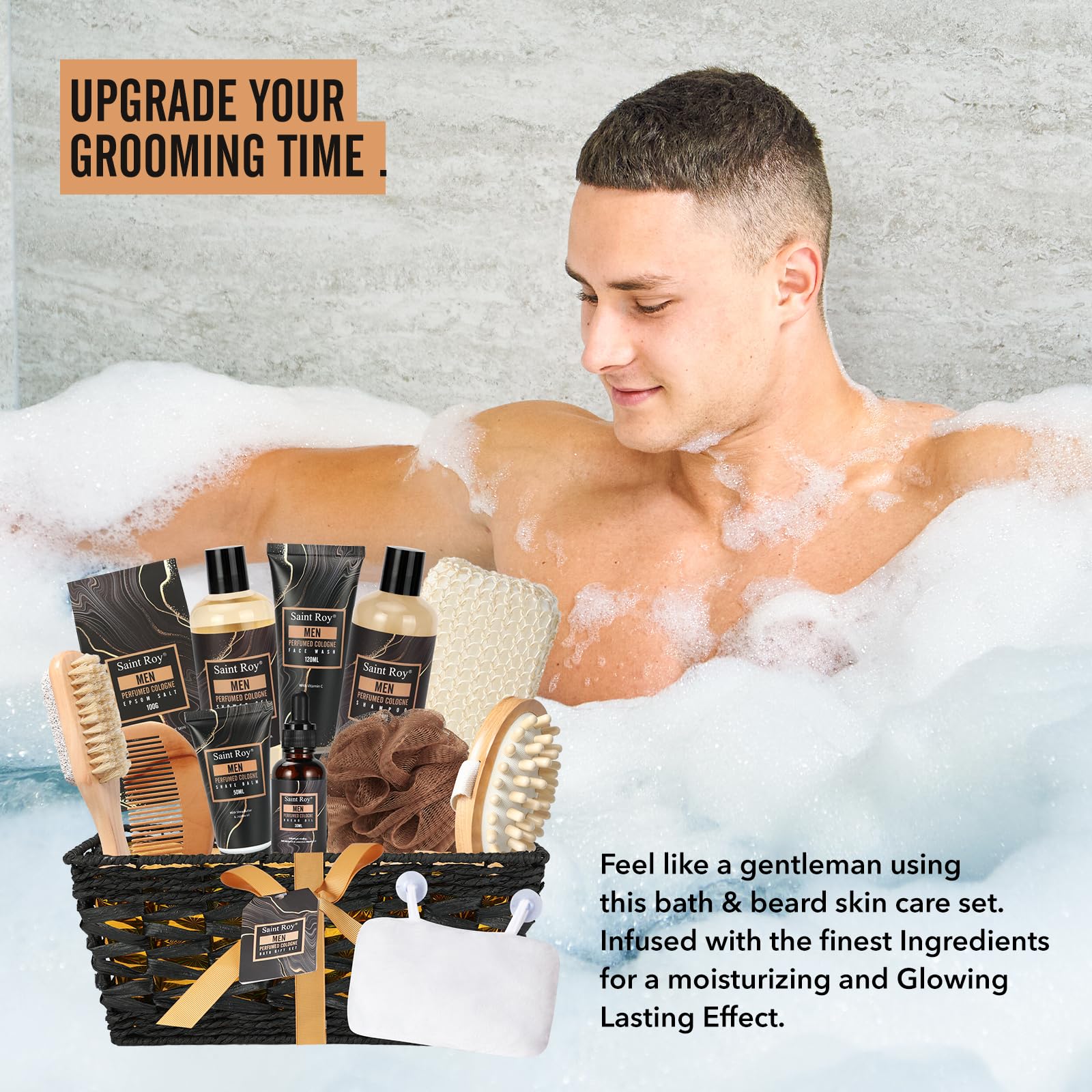 Fathers Day Christmas Gift Baskets, Birthday Gifts Spa Kit for Men Classic Perfume Bath Gift Set and Shower Gift Basket Self Care Shaving Kit Mens Bath Beard Spa Gifts Baskets Mens Gift Set beauty kit