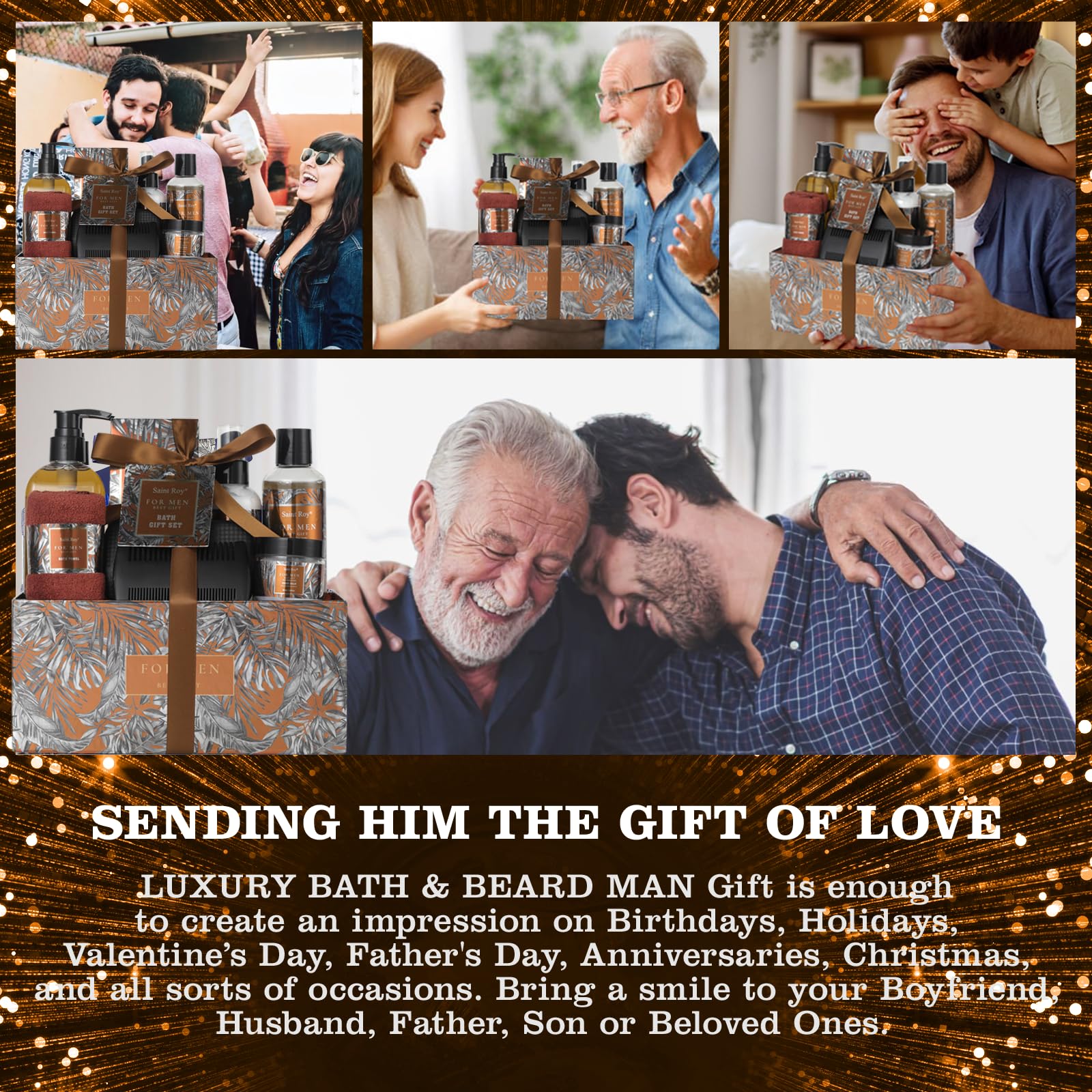 Fathers Day Christmas Gift Baskets, Birthday Gifts Spa Kit for Men Classic Perfume Bath Gift Set and Shower Gift Basket Self Care Shaving Kit Mens Bath Beard Spa Gifts Baskets Mens Gift Set beauty kit