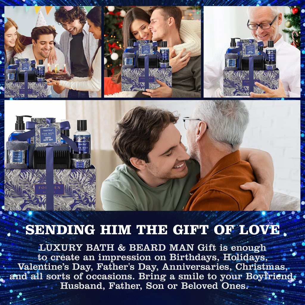 Fathers Day Christmas Gift Baskets, Birthday Gifts Spa Kit for Men Classic Perfume Bath Gift Set and Shower Gift Basket Self Care Shaving Kit Mens Bath Beard Spa Gifts Baskets Mens Gift Set beauty kit
